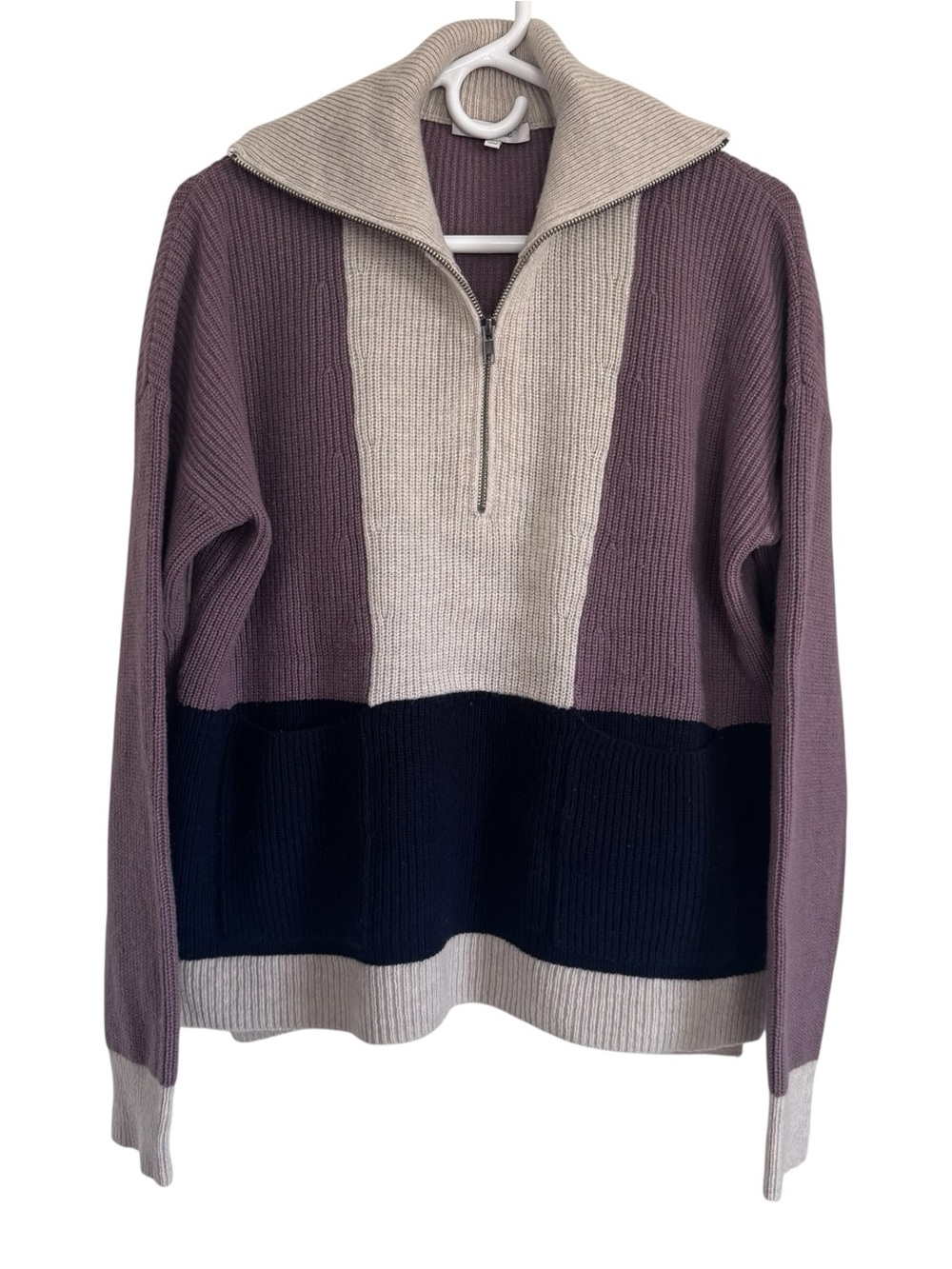 Madewell Women’s Neutral Colorblock Half-Zip Knit Pullover Sweater Medium